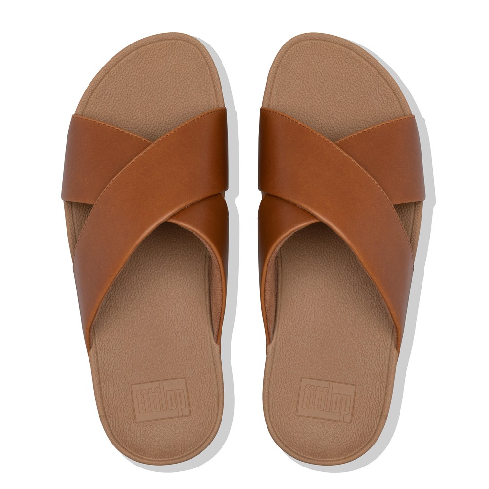 Fitflop Womens Slides Brown - Lulu Leather Cross - IA2713046